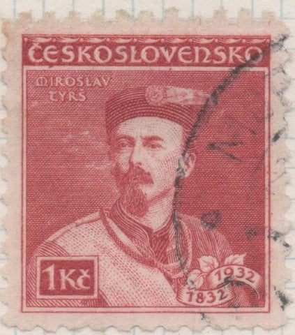 Sello E00154: hoja 14, Checoslovaquia: Sello Rojo oscuro dentado. Aniv. Sw Miroslav Tyrs fundador de Sokols, 1 Koruna 