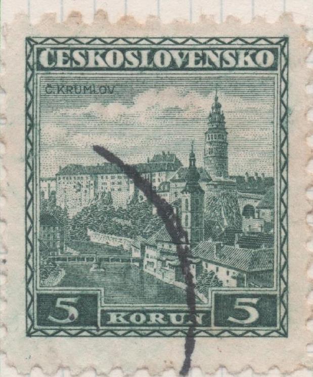 Sello E00152: hoja 14, Checoslovqquia: Sello Verde dentado. Mansiones, 5 Koruny