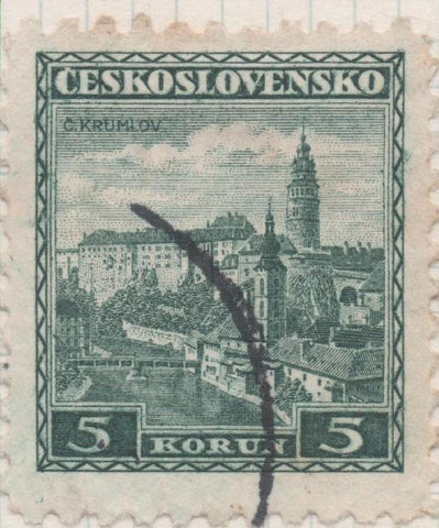 Sello E00152: hoja 14, Checoslovqquia: Sello Verde dentado. Mansiones, 5 Koruny