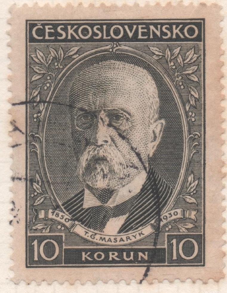 Sello E00149: hoja 13, Checoslovaquia: Sello Gris dentado. 80 Aniv del Presidente Masaryk, 10 Korun