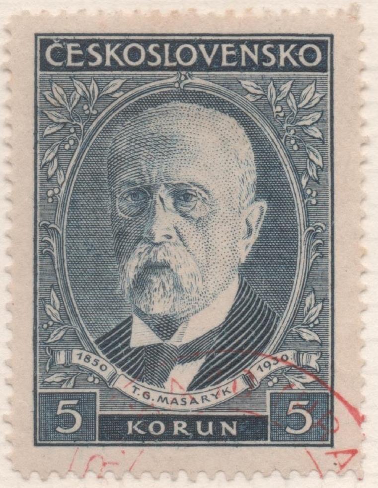 Sello E00148: hoja 13, Checoslovaquia: Sello Gris azulado dentado. 80 Aniv del presidente Masaryk, 5 Korun