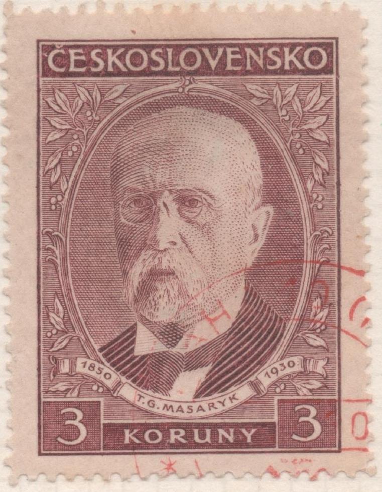 Sello E00147: hoja 13, Checoslovaquia: Sello Marron dentado. 80 Aniv del Presidente Masaryk, 3 Koruny