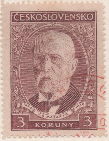 Sello E00147: hoja 13, Checoslovaquia: Sello Marron dentado. 80 Aniv del Presidente Masaryk, 3 Koruny