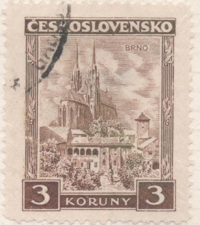 Sello E00144: hoja 13, Checoslovaquia: Sello Marron claro dentado. Paisajes y Monumentos, 3 Koruny