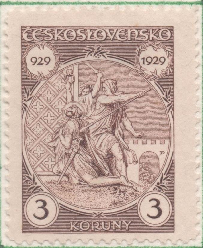 Sello E00142: hoja 13, Checoslovaquia: Sello Marron claro dentado. Milenario de San Venceslau, 3 Koruny