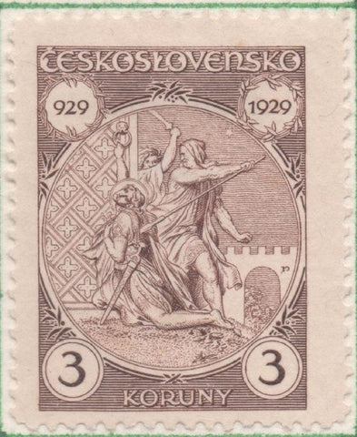 Sello E00142: hoja 13, Checoslovaquia: Sello Marron claro dentado. Milenario de San Venceslau, 3 Koruny