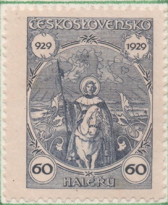 Sello E00140: hoja 13, Checoslovaquia: Sello Gris dentado. Milenario de San Venceslau, 60 Haleru