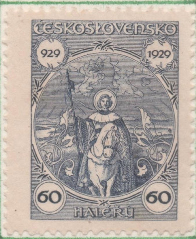 Sello E00140: hoja 13, Checoslovaquia: Sello Gris dentado. Milenario de San Venceslau, 60 Haleru