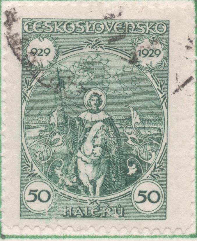 Sello E00139: hoja 13, Checoslovaquia: Sello Verde Claro dentado. Milenario de San Venceslau, 50 Haleru