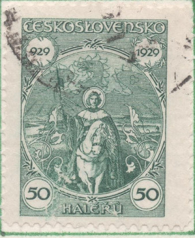 Sello E00139: hoja 13, Checoslovaquia: Sello Verde Claro dentado. Milenario de San Venceslau, 50 Haleru