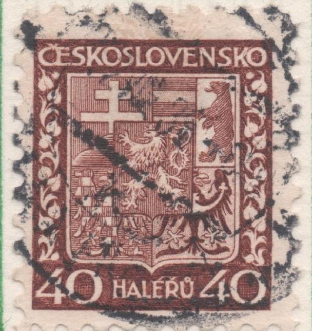 Sello E00138: hoja 13, Checoslovaquia: Sello Marron dentado. Escudo de Armas, 40 Haleru