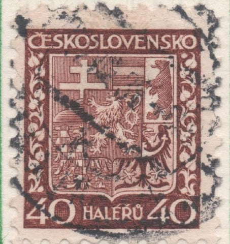 Sello E00138: hoja 13, Checoslovaquia: Sello Marron dentado. Escudo de Armas, 40 Haleru