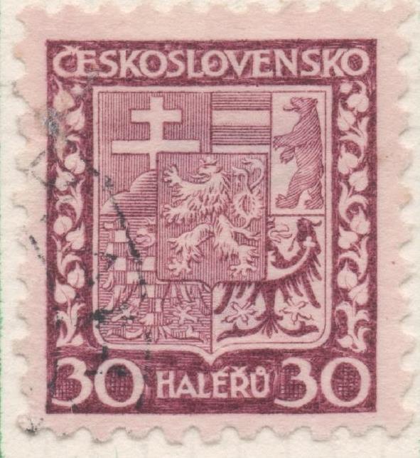 Sello E00137: hoja 13, Checoslovaquia: Sello Granate dentado. Escudo de Armas, 30 Haleru