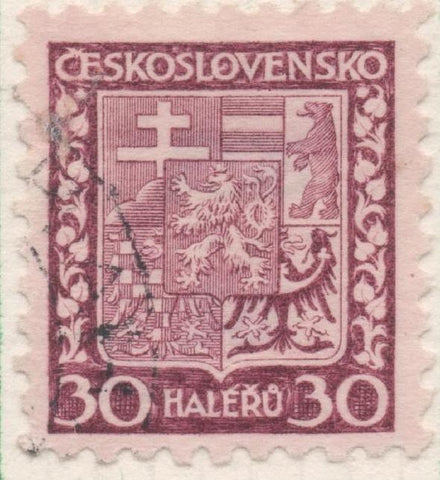 Sello E00137: hoja 13, Checoslovaquia: Sello Granate dentado. Escudo de Armas, 30 Haleru