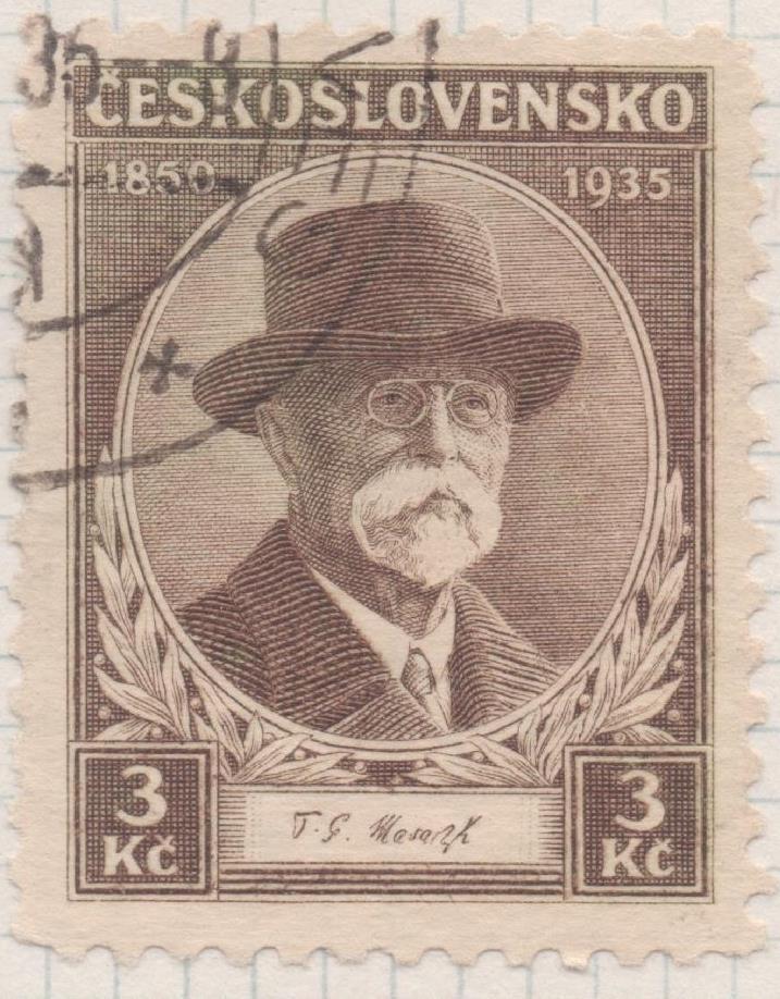 Sello E00170: hoja 15, Checoslovaquia: Selllo Marron dentado. Aniv. Presidente Masaryk, 3 Koruny