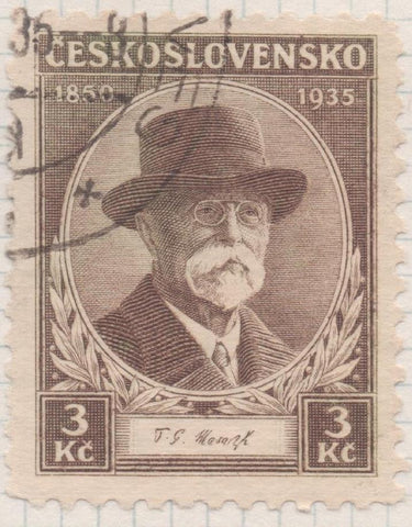Sello E00170: hoja 15, Checoslovaquia: Selllo Marron dentado. Aniv. Presidente Masaryk, 3 Koruny