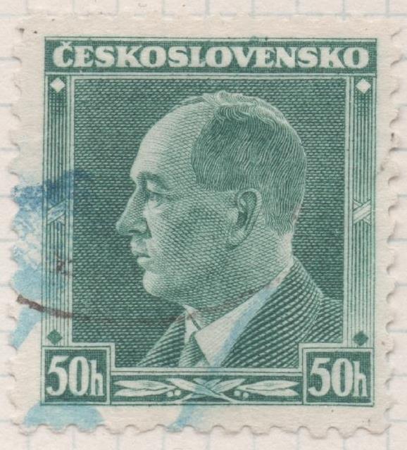 Sello E00198: hoja 17, Checoslovaquia: Sello Verde dentado. Pres. Benes, 50 Haleru