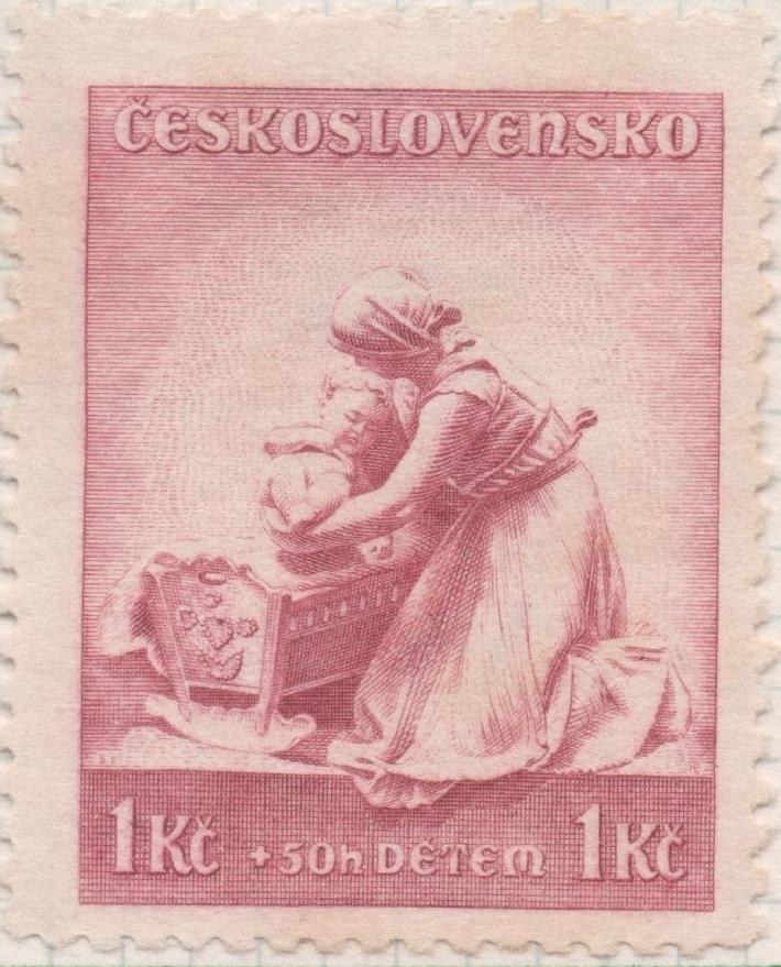 Sello E00197: hoja 16, Checoslovaquia: Sello Rojo claro dentado. A favor de la infancia, 1 Koruna