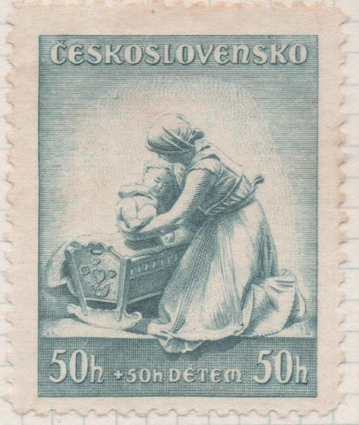 Sello E00195: hoja 16, Checoslovaquia: Sello Verde claro dentado. A favor de la infancia. 50 Haleru