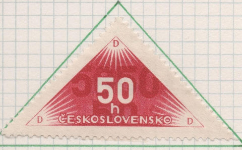 Sello E00194: hoja 16, Checoslovaquia: Sello Trangular Rojo dentado. Timbre para remitir, 50 Haleru