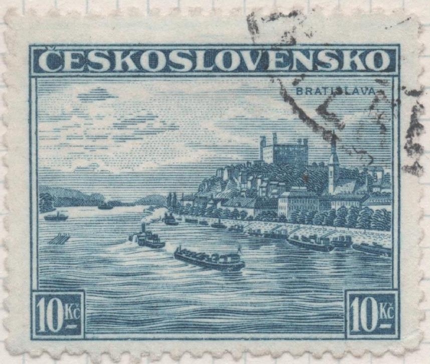 Sello E00192: hoja 16, Checoslovaquia: Sello Azul oscuro dentado. Bratislava, 10 Korun