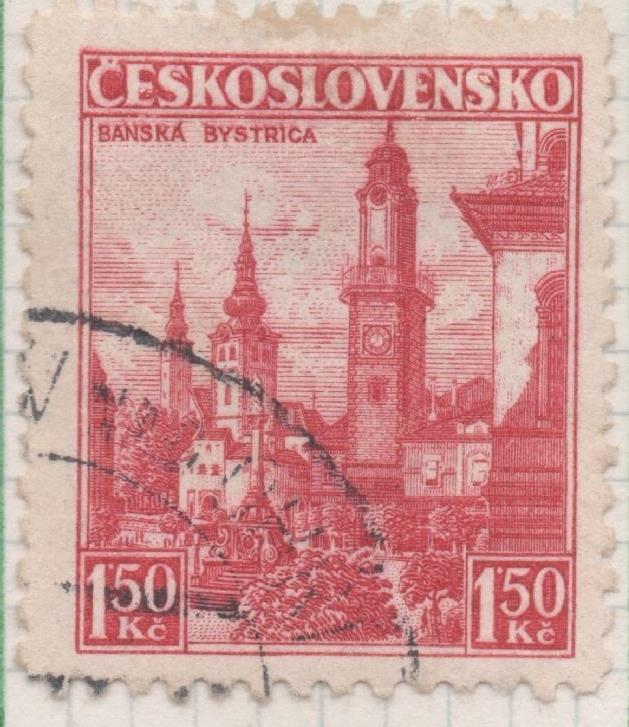 Sello E00184: hoja 16, Checoslovaquia: Sello Rojo dentado. Banskà Bystrica, 1,50 Koruny