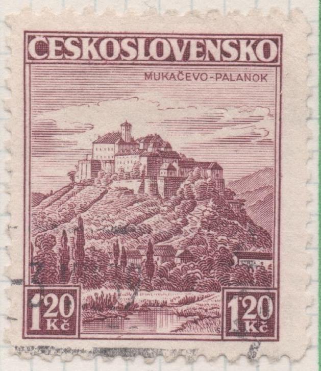 Sello E00183: hoja 16, Checoslovaquia: Sello Morado dentado. Mukacebo- Palanok, 1,20 koruny