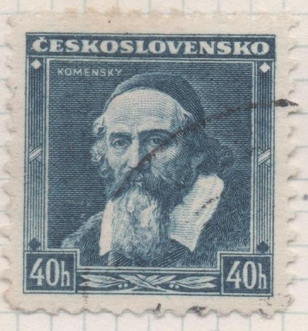 Sello E00180: hoja 15, Checoslovaquia: Sello Azul oscuro dentado Jan Amos Komensky, 40 Haleru