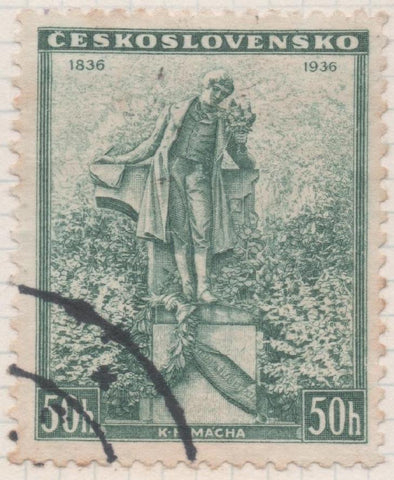 Sello E00178: hoja 15, Checoslovaquia: Sello Verde dentado. Aniv, poeta K.H. Macha, 50 Haleru