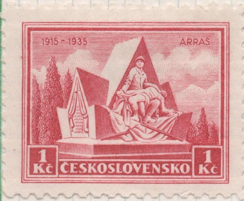 Sello E00175: hoja 15, Checoslovaquia: Sello Rojo dentado. Aniv de combates de legión ante Arras, 1 koruna