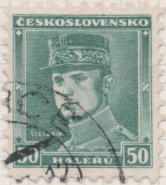 Sello E00171: hoja 15, Checoslovaquia: Sello Verde azulado dentado. Stefanik, 50 Hleru