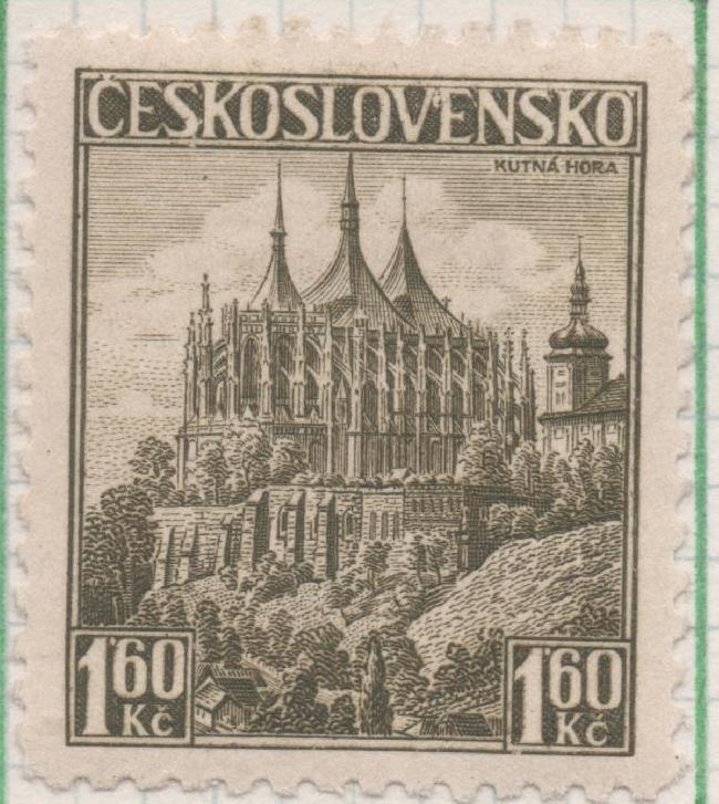 Sello E00185: hoja 16, Checoslovaquia: Sello Gris oscuro dentado. Kutnà Hora, 1,60 Koruny