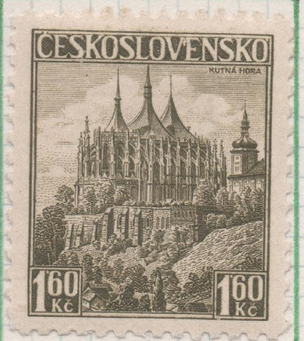 Sello E00185: hoja 16, Checoslovaquia: Sello Gris oscuro dentado. Kutnà Hora, 1,60 Koruny