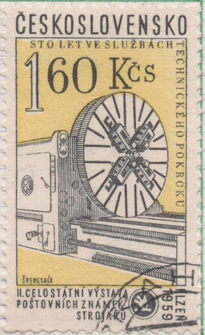 Sello E00907: hoja 61, Checoslovaquia: Sello Amarillo y negro dentado. 7ºExposición filatelica nacional. Centenario de las fabricas Skoda, 1,60 Koruna