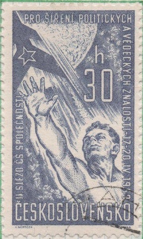Sello E00903: hoja 61, Checoslovaquia: Sello Azul grisaceo dentao,2º Congreso de la República Checa. Asociación para el conocimiento político, 30 Haleru