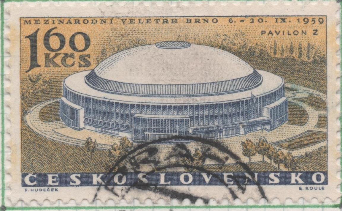 Sello E00901: hoja 60, Checoslovaquia: Sello Amarillo y azul dentado. Feria Internacional de Brno, 1,60 Koruna