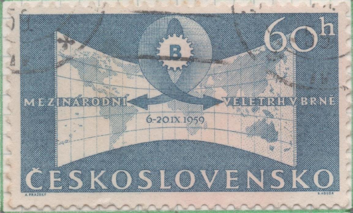 Sello E00900: hoja 60, Checoslovaquia: Sello Azul dentado. Feria Internacional de Brno, 60 Haleru