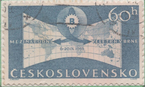 Sello E00900: hoja 60, Checoslovaquia: Sello Azul dentado. Feria Internacional de Brno, 60 Haleru