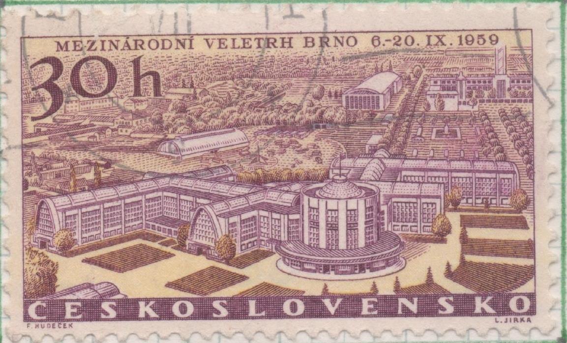 Sello E00899: hoja 60, Checoslovaquia: Sello Violeta y amarillo dentado. Feria Internacional de Brno, 30 Haleru