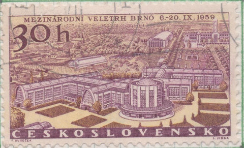Sello E00899: hoja 60, Checoslovaquia: Sello Violeta y amarillo dentado. Feria Internacional de Brno, 30 Haleru