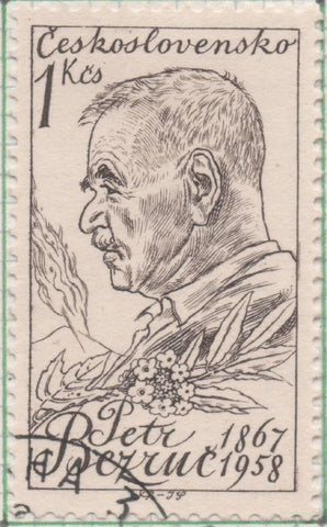 Sello E00898: hoja 60, Checoslovaquia: Sello Blanco y gris dentado. Aniversarios Culturales. Petr Bezruc, Poeta, 1 Koruna