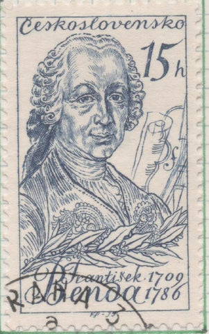 Sello E00893: hoja 60, Checoslovaquia: Sello Azul oscuro dentado. Anivesarios Culturales.  F. Benda, Compositor, 15 Haleru