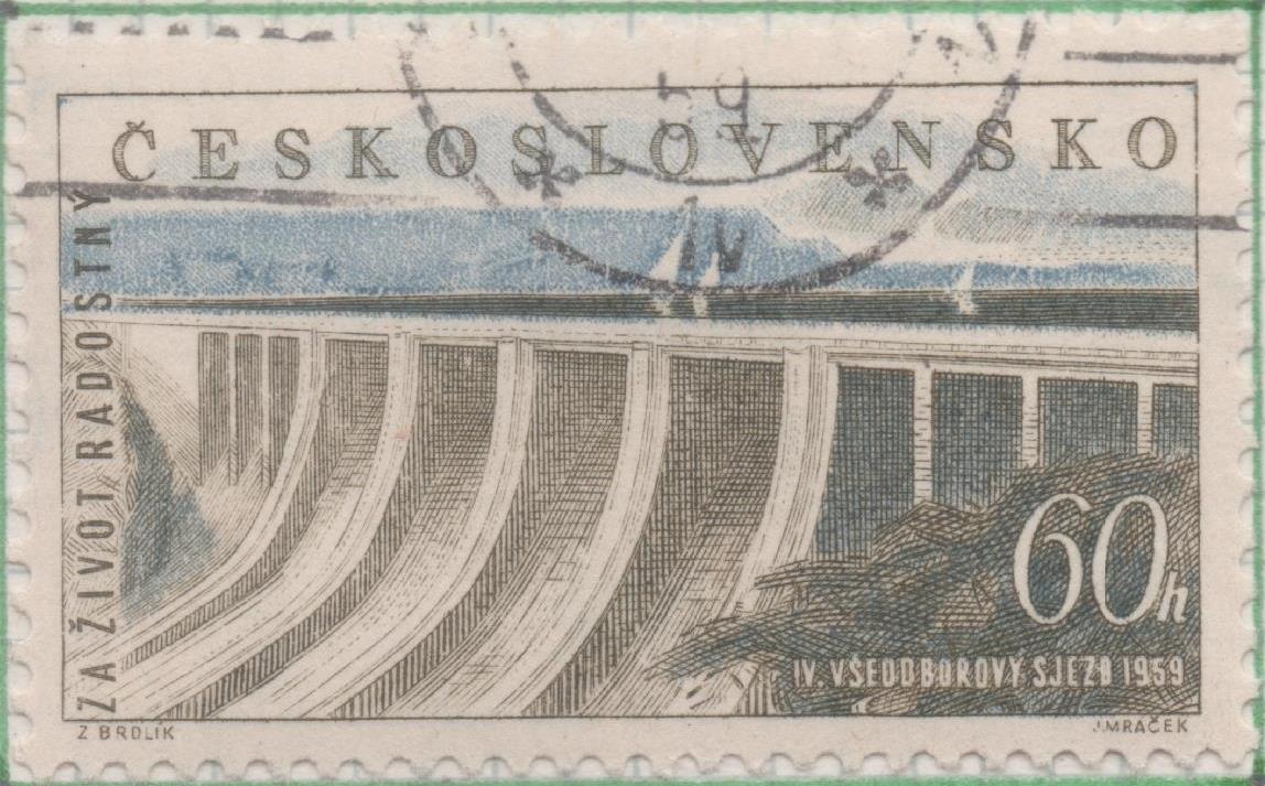 Sello E00891: hoja 60, Checoslovaquia: Sello Gris y nazul dentado. 10º Congreso de Sindicatos en Praga, 60 Haleru