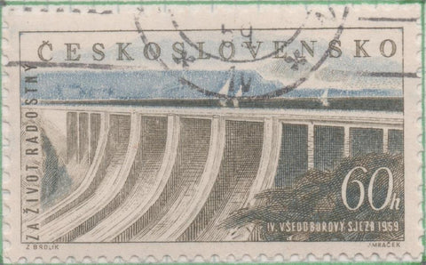 Sello E00891: hoja 60, Checoslovaquia: Sello Gris y nazul dentado. 10º Congreso de Sindicatos en Praga, 60 Haleru