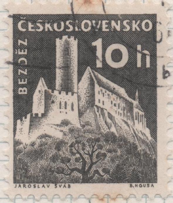 Sello E00943: hoja 64, Checoslovaquia: Sello Verde oscuro dentado. Castillos diversos. Bezdez, 10 Haleru