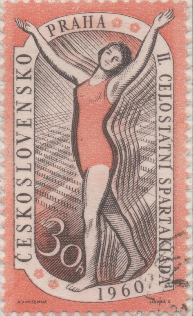 Sello E00933: hoja 63, Checoslovaquia: Sello Naranja dentado. 2ª Spartakiada. Gimnasia, 30 Haleru