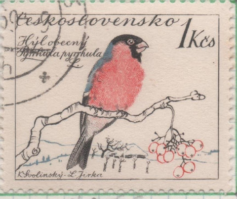 Sello E00925: Hoja 62, Checoslovaquia: Sello Multicolor dentado. Pajaros. Pyrrhula pyrrhula, 1 Koruna