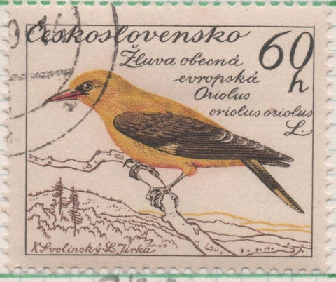 Sello E00923: hoja 62, Checoslovaquia: Sello Multicolor dentado. Pajaros. Oriolus oriolus, 60 Haleru