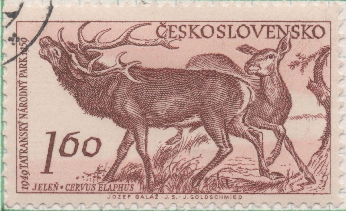 Sello E00915: hoja 62, Checoslovaquia: Sello marron dentado. 10º Aniversario del Parque Nacional del Monte Tatra, 1,60 Koruna