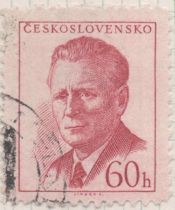 Sello E00837: hoja 57, Checoslovaquia: Sello Rojo oscuro dentado. Pres. A. Novotny, 60 Haleru